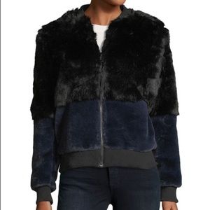John & Jenn Faux-Fur Bomber Jacket Blk/Blue
